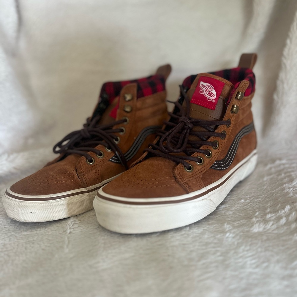 Vans Brown and Red High-Top Sneakers